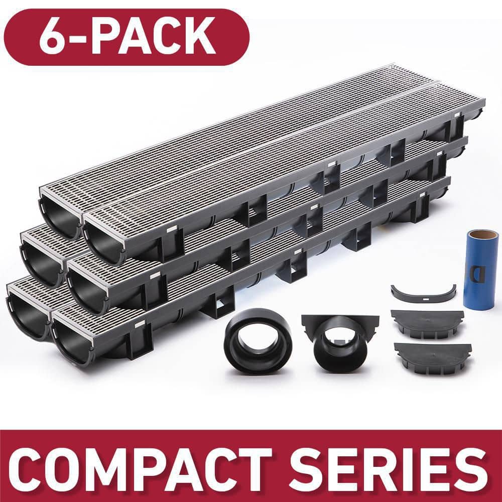 U.S. TRENCH DRAIN Compact Series 5.4 in. W x 5.4 in. D 39.4 in. L Plastic Trench and Channel Drain Kit with Stainless Steel Grate (6-Pack)