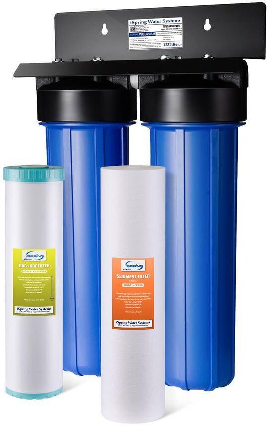 ISPRING 2-Stage Whole House Water Filter System, Sediment, PFAS, Heavy Metals, Chlorine, Chloramine, Hydrogen Sulfide, Blue