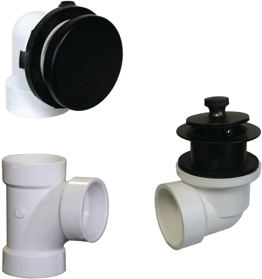 Westbrass Illusionary No-Hole Sch. 40 PVC Plumbers Pack with Lift and Turn Bath Drain, Matte Black