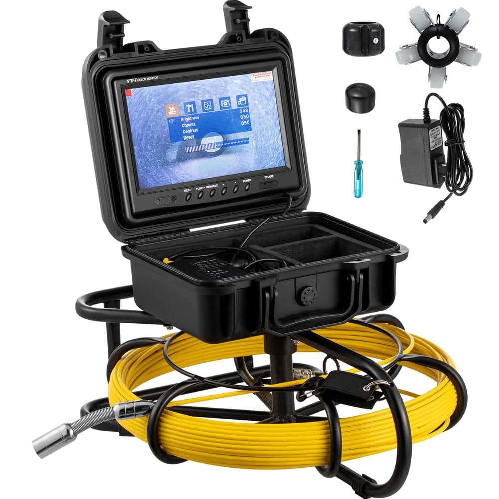 VEVOR Pipeline Inspection Camera 300 ft. Sewer Pipe Camera 9 in. Screen with 8 GB DVR SD Card LED Light for Home Wall Duct