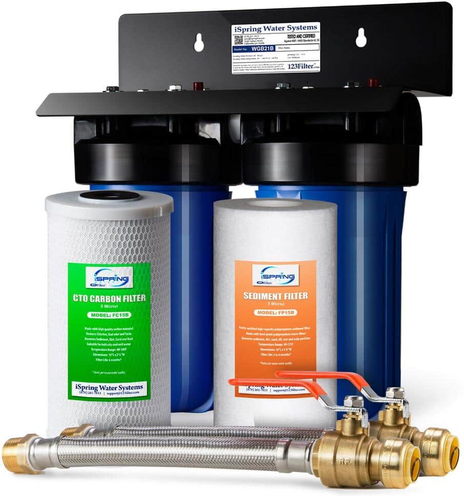 ISPRING 2-Stage Whole House Water Filtration System, 50000 Gal. Capacity with 3/4 in. Push-Fit Hose Connectors and Ball Valve