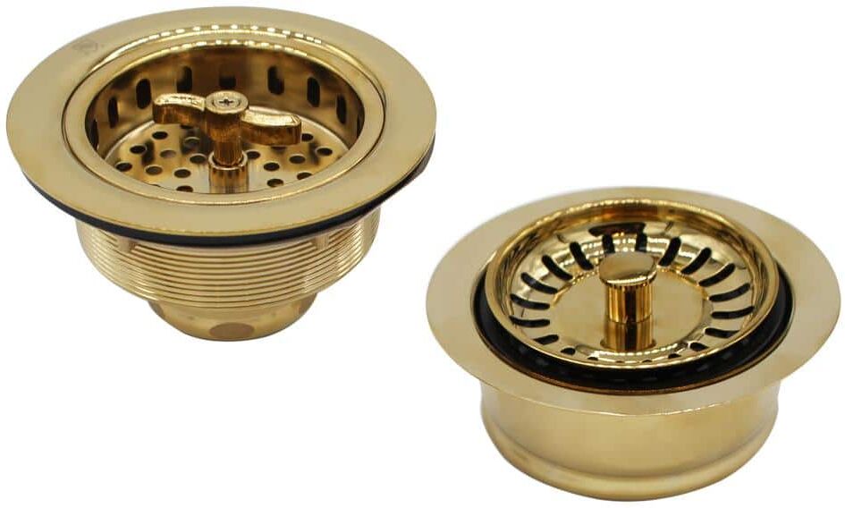 Westbrass COMBO PACK 3-1/2 in. Wing Nut Twist Style Kitchen Sink Strainer and Waste Disposal Flange with Strainer, Polished Brass