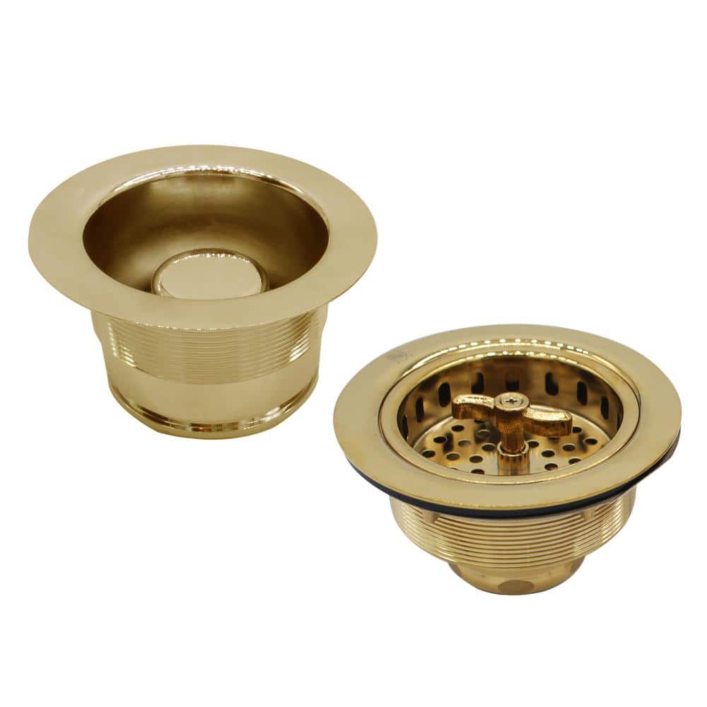 Westbrass COMBO PACK 3-1/2 in. Wing Nut Style Kitchen Sink Strainer and Waste Disposal Drain Flange with Stopper, Polished Brass