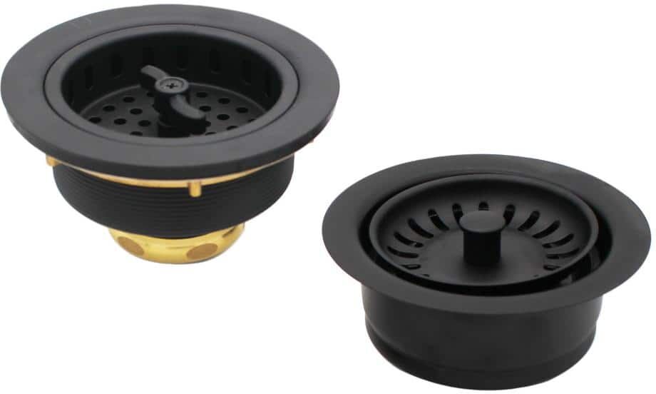 Westbrass COMBO PACK 3-1/2 in. Wing Nut Twist Style Kitchen Sink Strainer and Waste Disposal Flange with Strainer, Matte Black