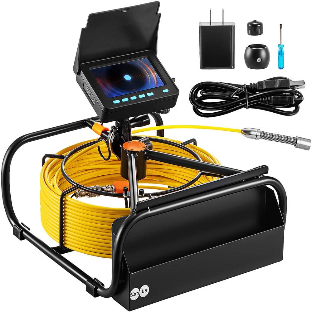 VEVOR Sewer Pipe Camera 4.3 in. Screen Inspection Camera Borescope IP68 164 ft. Snake Cable with DVR LED Light for Home Duct