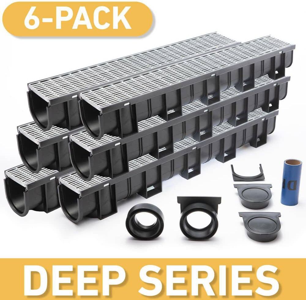 U.S. TRENCH DRAIN Deep Series 5.4 in. W x 5.4 in. D 39.4 in. L Plastic Trench and Channel Drain Kit with Galvanized Steel Grate (6-Pack)