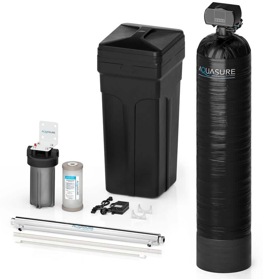 AQUASURE Signature Series 64,000 grain Water Softener with 12GPM Quantum UV Sterilizer and Triple Purpose Carbon Filter