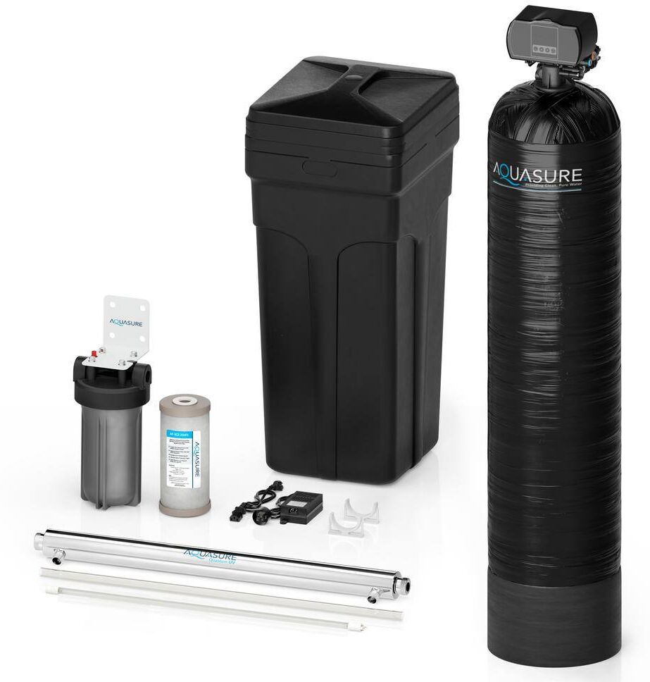 AQUASURE Signature Series 64,000 grain Water Softener with 12GPM Quantum UV Sterilizer and Triple Purpose Carbon Filter