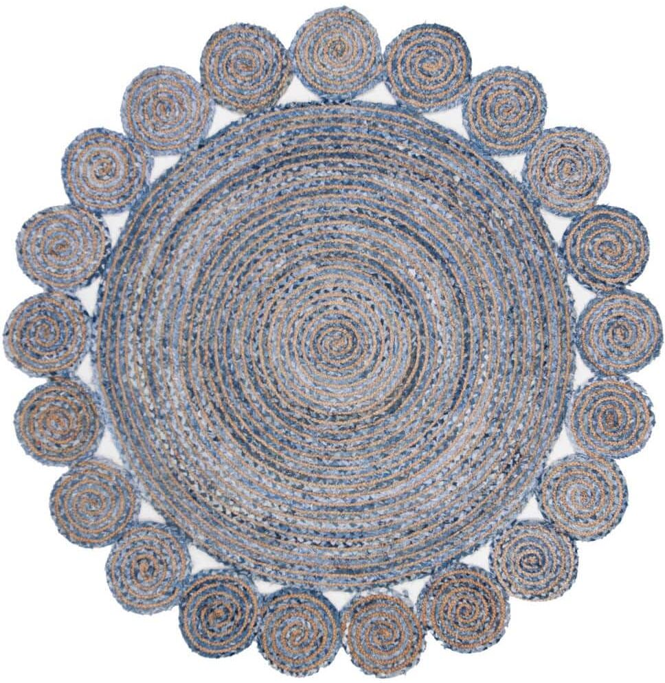 SAFAVIEH Cape Cod Blue/Natural 6 ft. x 6 ft. Round Circles Striped Area Rug