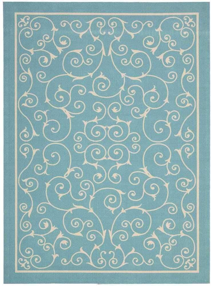 Nourison Home & Garden Light Blue 4 ft. x 6 ft. Bordered Transitional Indoor/Outdoor Area Rug