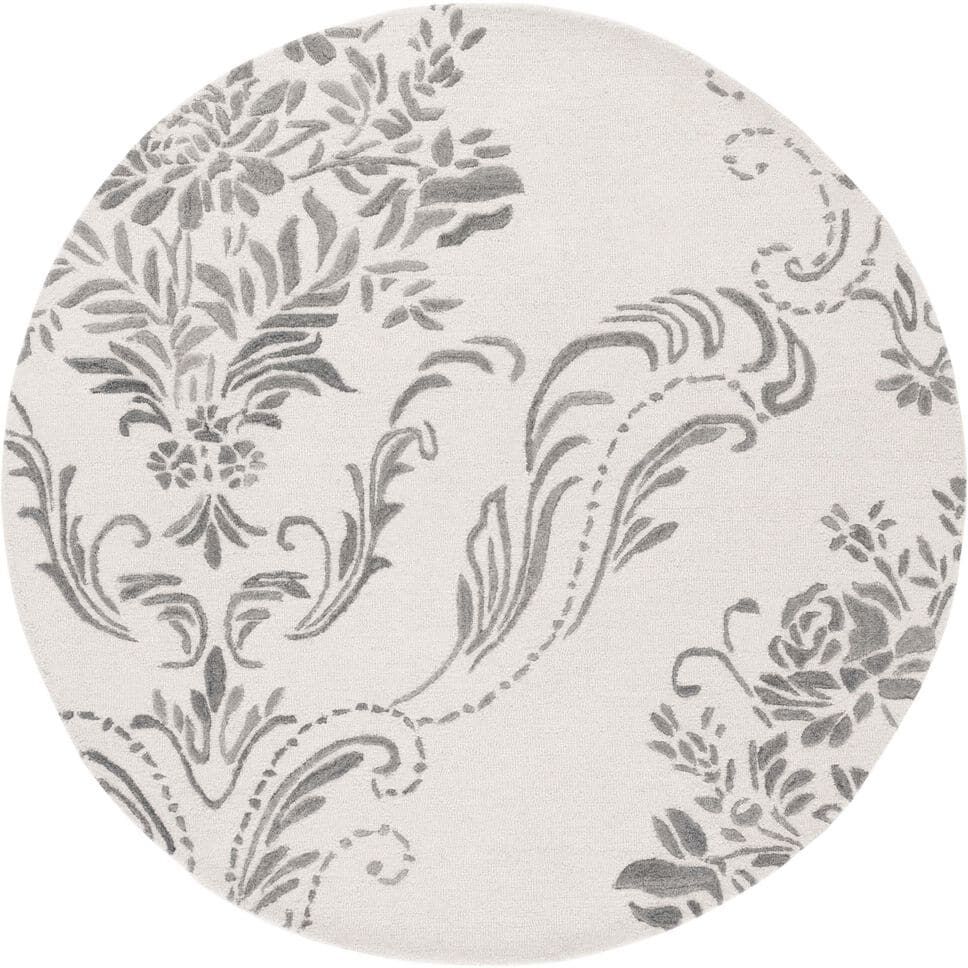 SAFAVIEH Jardin Ivory/Grey 6 ft. x 6 ft. Floral Solid Color Round Area Rug