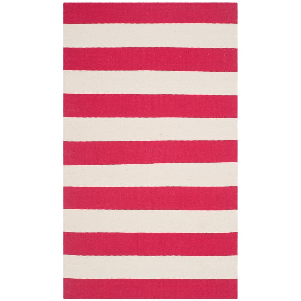 SAFAVIEH Montauk Red/Ivory 3 ft. x 5 ft. Solid Striped Area Rug