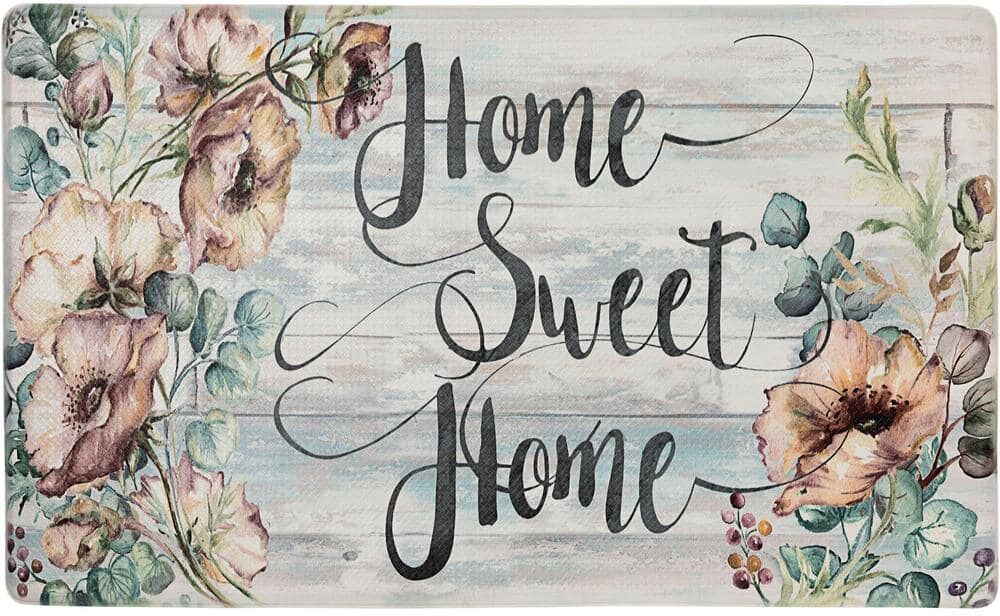 Home Dynamix Cozy Living Home Sweet Home Floral Grey 20" x 36" Kitchen Mat