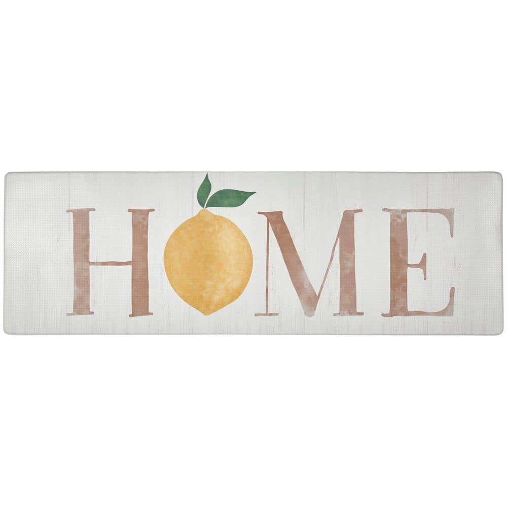 Home Dynamix Cozy Living Lemon "Home" Off White 17.5 in. x 55 in. Anti Fatigue Kitchen Mat