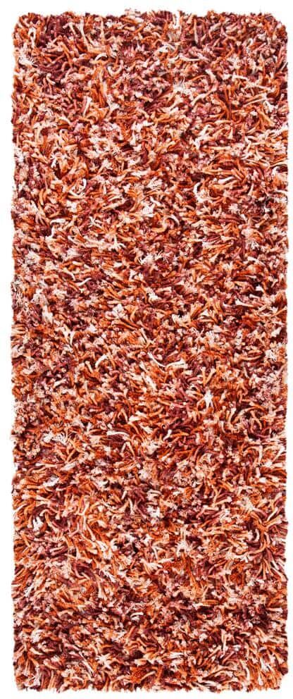 SAFAVIEH Rio Shag Rust/Ivory 2 ft. x 6 ft. Solid Runner Rug