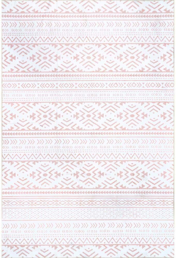 nuLOOM Calia Machine Washable Aztec Bands Pink 5 ft. x 8 ft. Area Rug