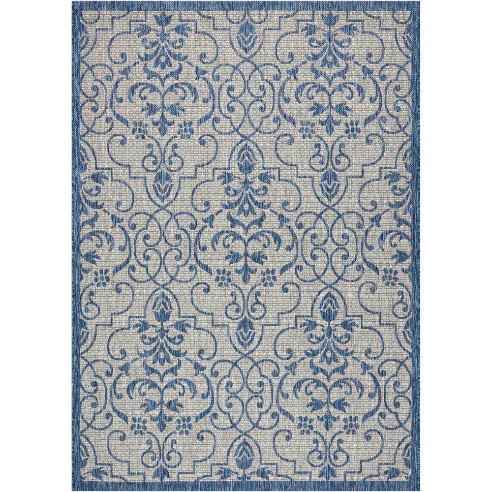 Nourison Garden Party Ivory/Blue 4 ft. x 6 ft. Medallion Transitional Indoor/Outdoor Patio Area Rug