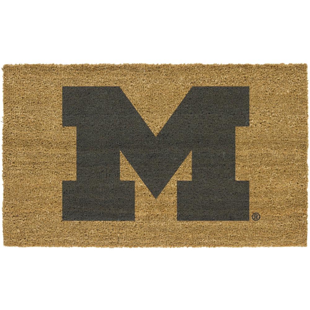 The Memory Company Michigan Brown 29.5 in. x 19.5 in. Coir Fiber Colored Logo Door Mat