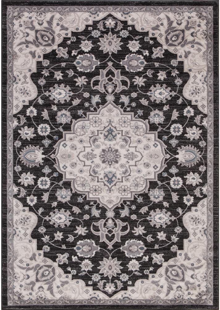 Concord Global Trading Lara Center Anthracite 5 ft. x 8 ft. Medallion Area Rug