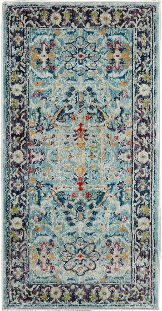 Nourison Global Vintage Teal Multicolor 2 ft. x 4 ft. Center Medallion Traditional Kitchen Area Rug