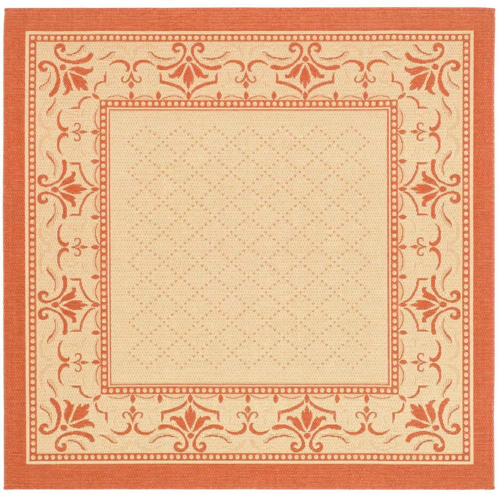 SAFAVIEH Courtyard Natural/Terra 7 ft. x 7 ft. Square Border Indoor/Outdoor Patio  Area Rug