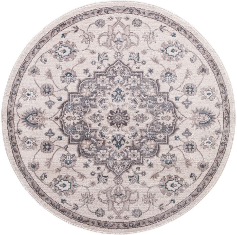 Concord Global Trading Lara Center Medallion Ivory 5 ft. x 5 ft. Round Area Rug