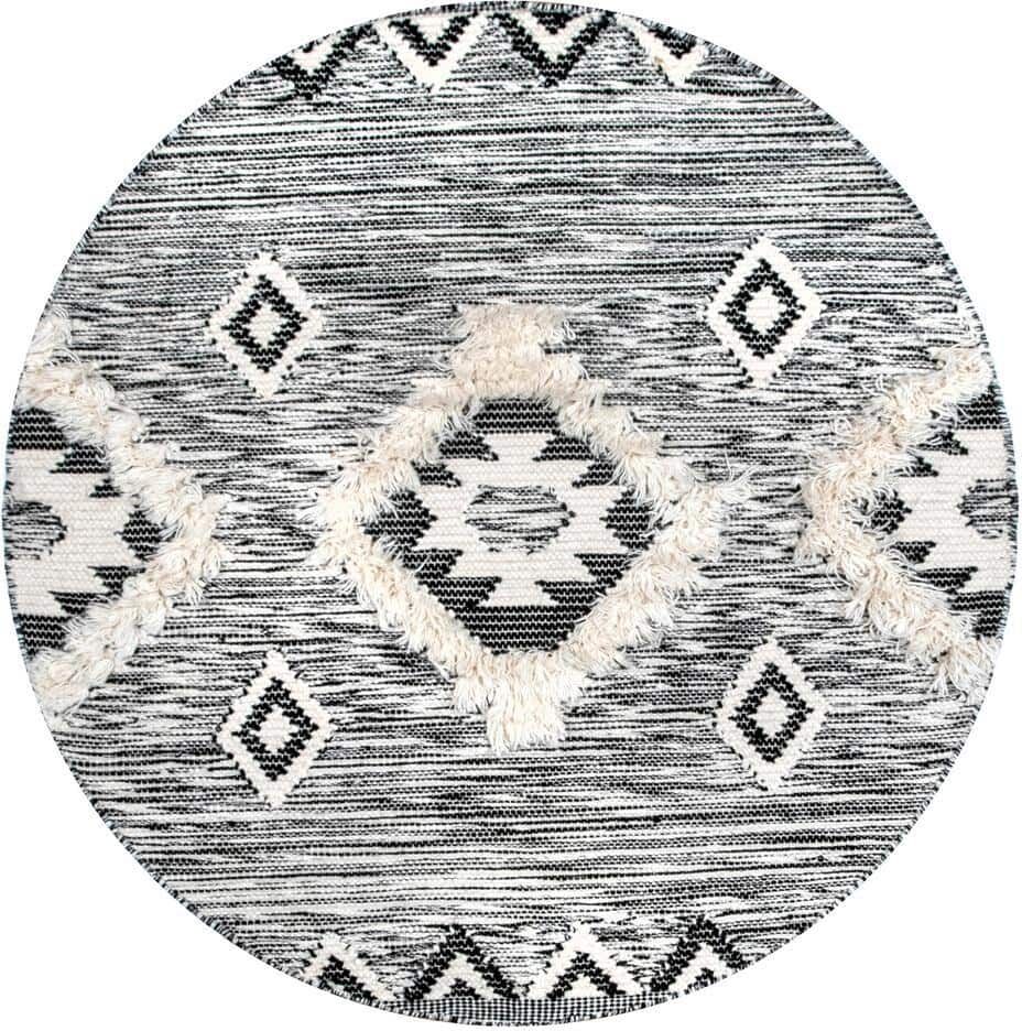 nuLOOM Savannah Moroccan Fringe Black 4 ft. x 4 ft. Round Indoor Area Rug