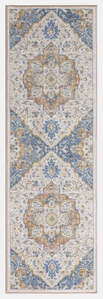 Concord Global Trading Eden Collection Center Medallion Ivory 3 ft. x 9 ft. Machine Washable Traditional Indoor Area Rug