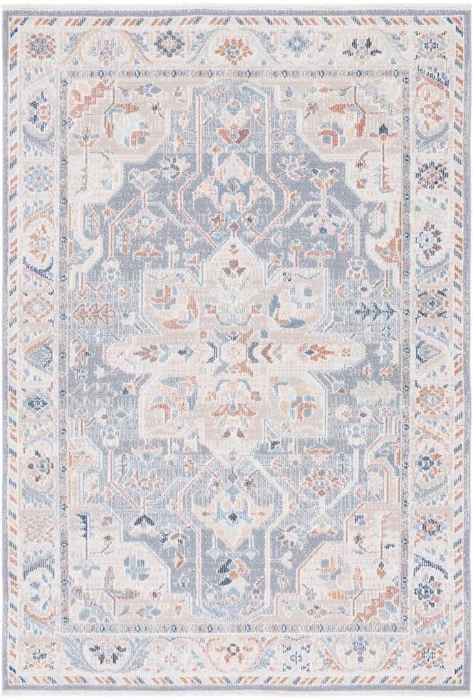 SAFAVIEH Blair Beige/Blue 4 ft. x 6 ft. Machine Washable Floral Border Area Rug