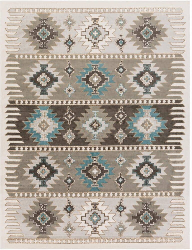 Artistic Weavers Flores Teal 7 ft. 10 in. x 10 ft. 2 in. Native American Area Rug