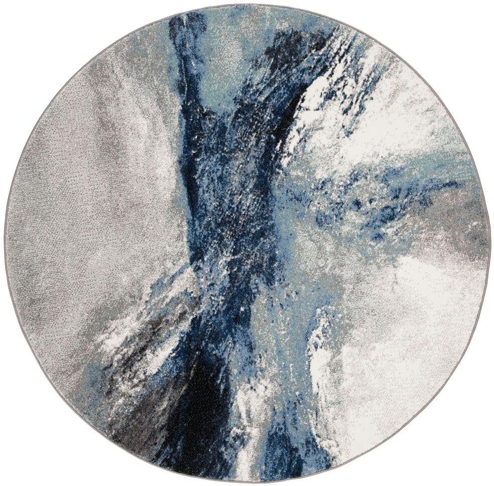 SAFAVIEH Galaxy Blue/Gray 4 ft. x 4 ft. Round Abstract Area Rug