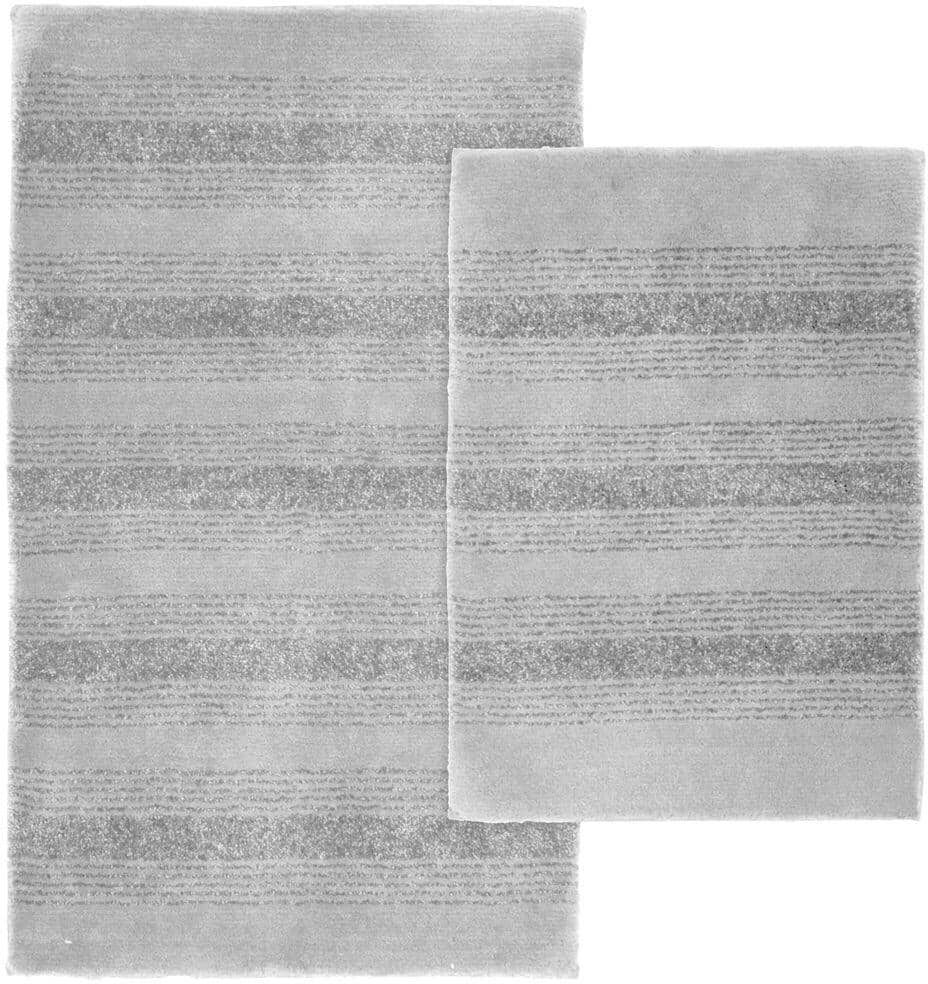 Garland Rug Essence Platinum Gray 21 in. x 34 in. Washable Bathroom 2-Piece Rug Set