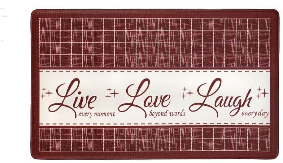 ACHIM Live, Love, Laugh Burgundy 18 in. x 30 in. Anti-Fatigue Mat