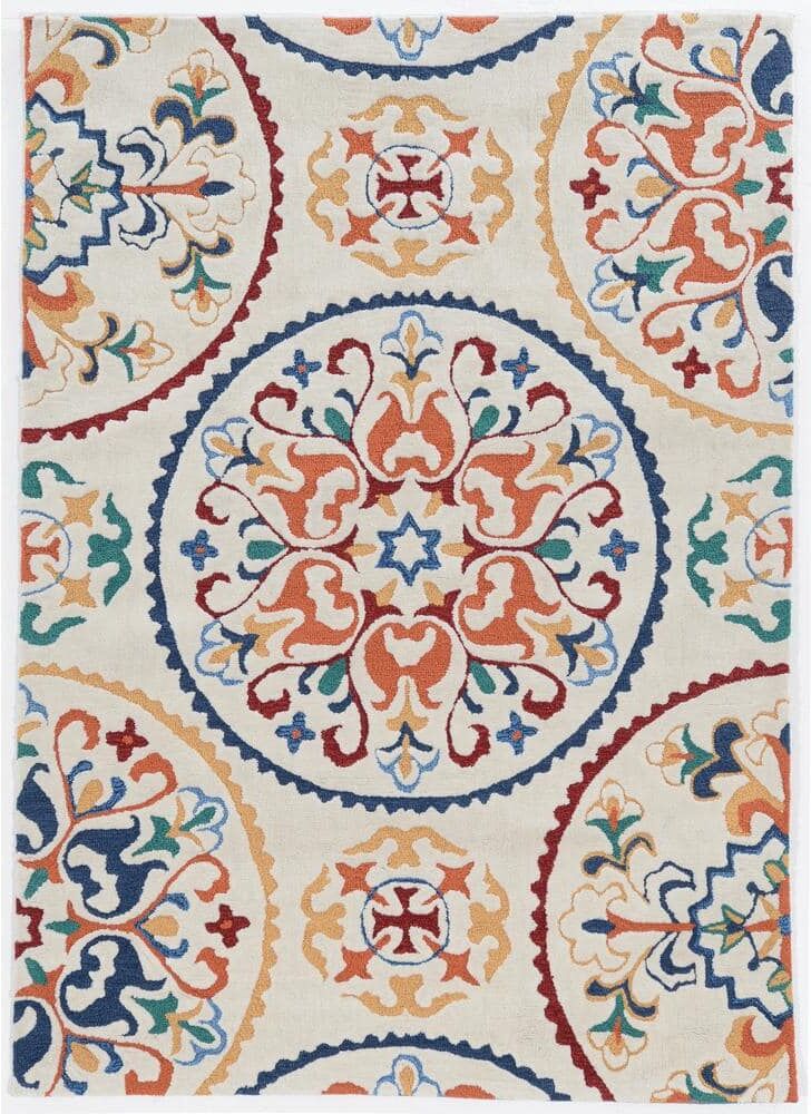 Linon Home Decor Legion Darla Ivory/Multi 5 ft. x 7 ft. Area Rug