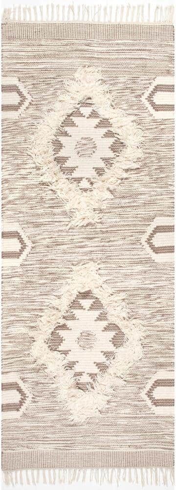 nuLOOM Savannah Moroccan Fringe Beige 2 ft. 6 in. x 6 ft. Runner Rug