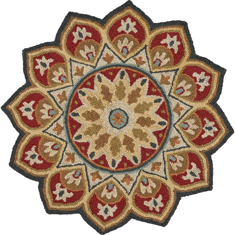 LR Home Seth Floral Red 4 ft. x 4 ft. Tufted Bloom Flower Shape Area Rug