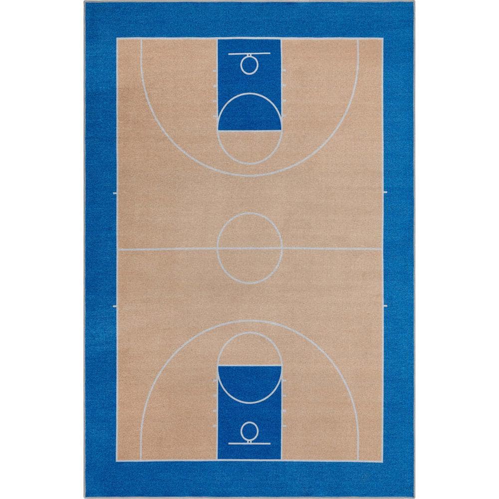 Well Woven Apollo Basketball Modern Sports Tan Blue 5 ft. x 7 ft. Area Rug