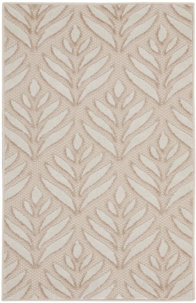 Nourison Aloha Ivory Grey 3 ft. x 4 ft. Tropical Palm Leaf Botanical Contemporary Indoor/Outdoor Bathroom Area Rug