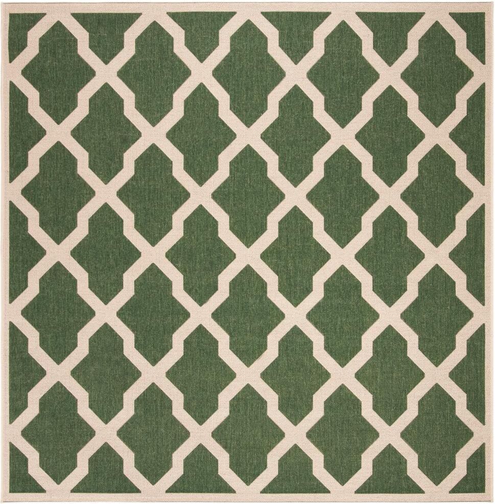 SAFAVIEH Beach House Green/Creme 7 ft. x 7 ft. Square Trellis Geometric Indoor/Outdoor Area Rug