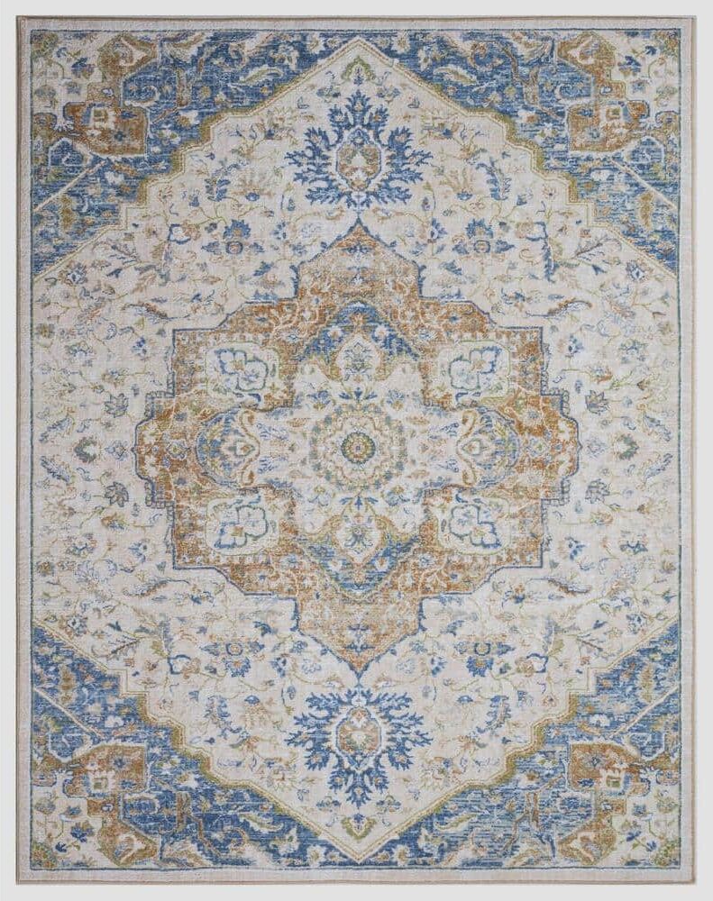 Concord Global Trading Eden Collection Center Medallion Ivory 5 ft. x 7 ft. Machine Washable Traditional Indoor Area Rug