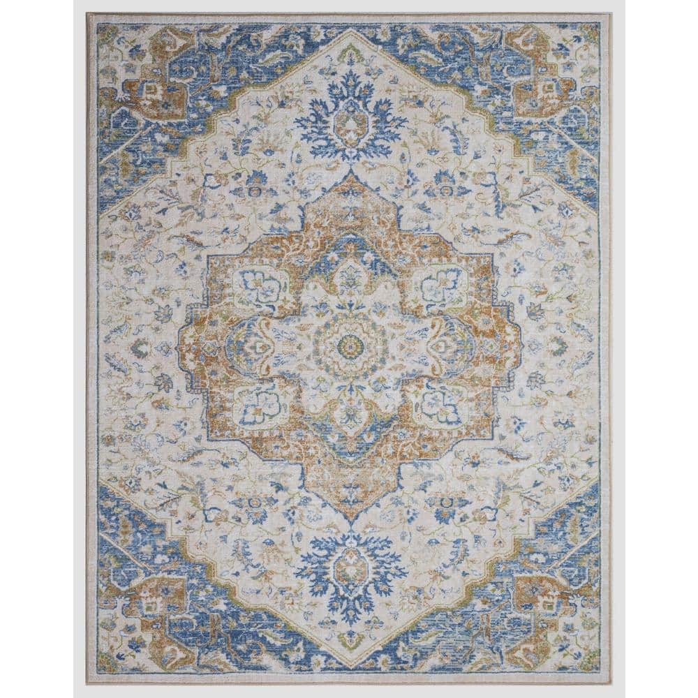 Concord Global Trading Eden Collection Center Medallion Ivory 6 ft. x 9 ft. Machine Washable Traditional Indoor Area Rug