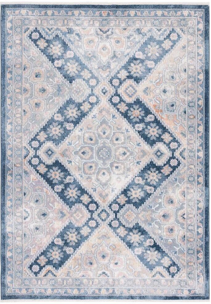 SAFAVIEH Blair Gray/Navy 4 ft. x 6 ft. Machine Washable Floral Border Area Rug