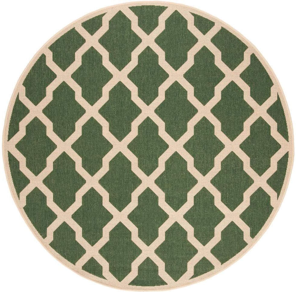 SAFAVIEH Beach House Green/Creme 7 ft. x 7 ft. Round Trellis Geometric Indoor/Outdoor Area Rug