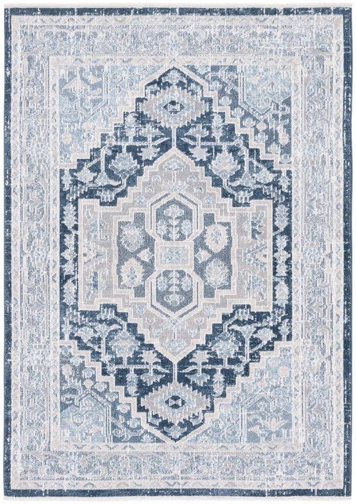 SAFAVIEH Blair Beige/Navy 4 ft. x 6 ft. Machine Washable Border Floral Area Rug