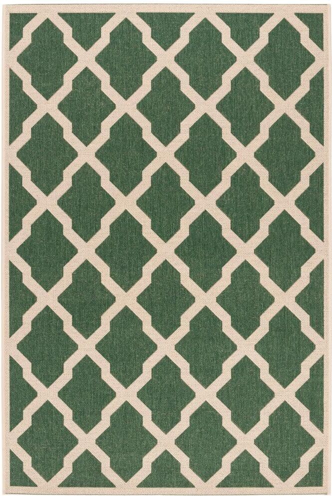 SAFAVIEH Beach House Green/Creme 4 ft. x 6 ft. Trellis Geometric Indoor/Outdoor Area Rug