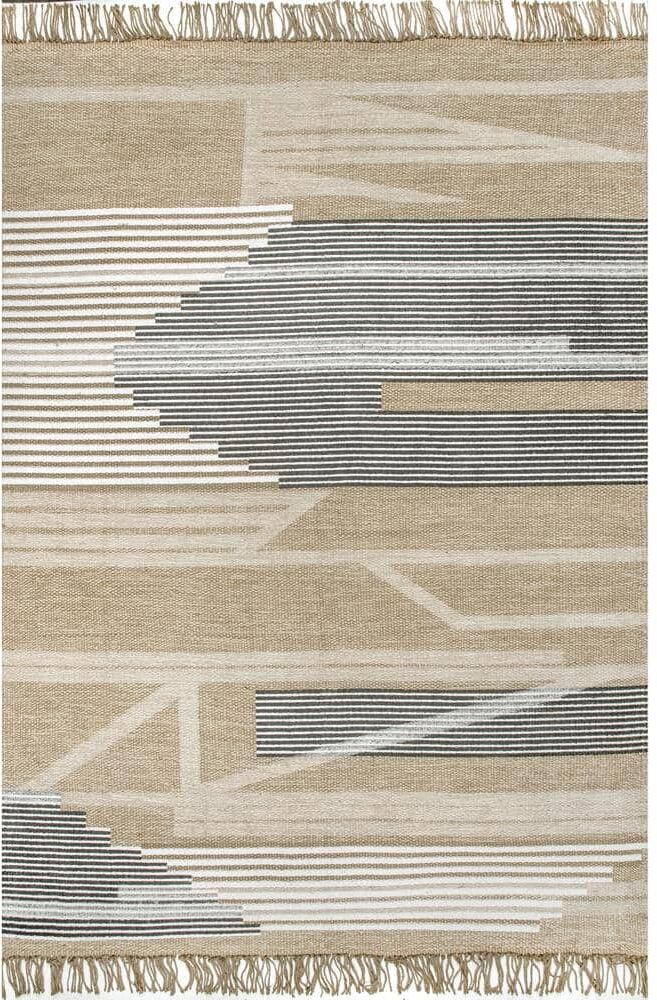 nuLOOM Vida Hand Woven Abstract Jute Tassel Beige 5 ft. x 8 ft. Indoor Area Rug