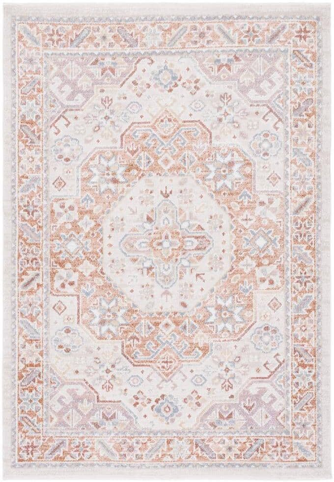 SAFAVIEH Blair Beige/Rust 5 ft. x 8 ft. Machine Washable Border Medallion Area Rug