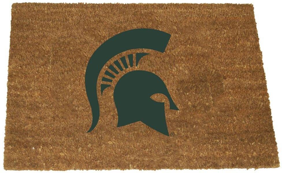 The Memory Company Michigan St Brown 29.5 in. x 19.5 in. Coir Fiber Colored Logo Door Mat