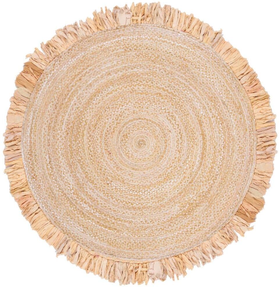 SAFAVIEH Braided Beige 5 ft. x 5 ft. Round Solid Striped Area Rug