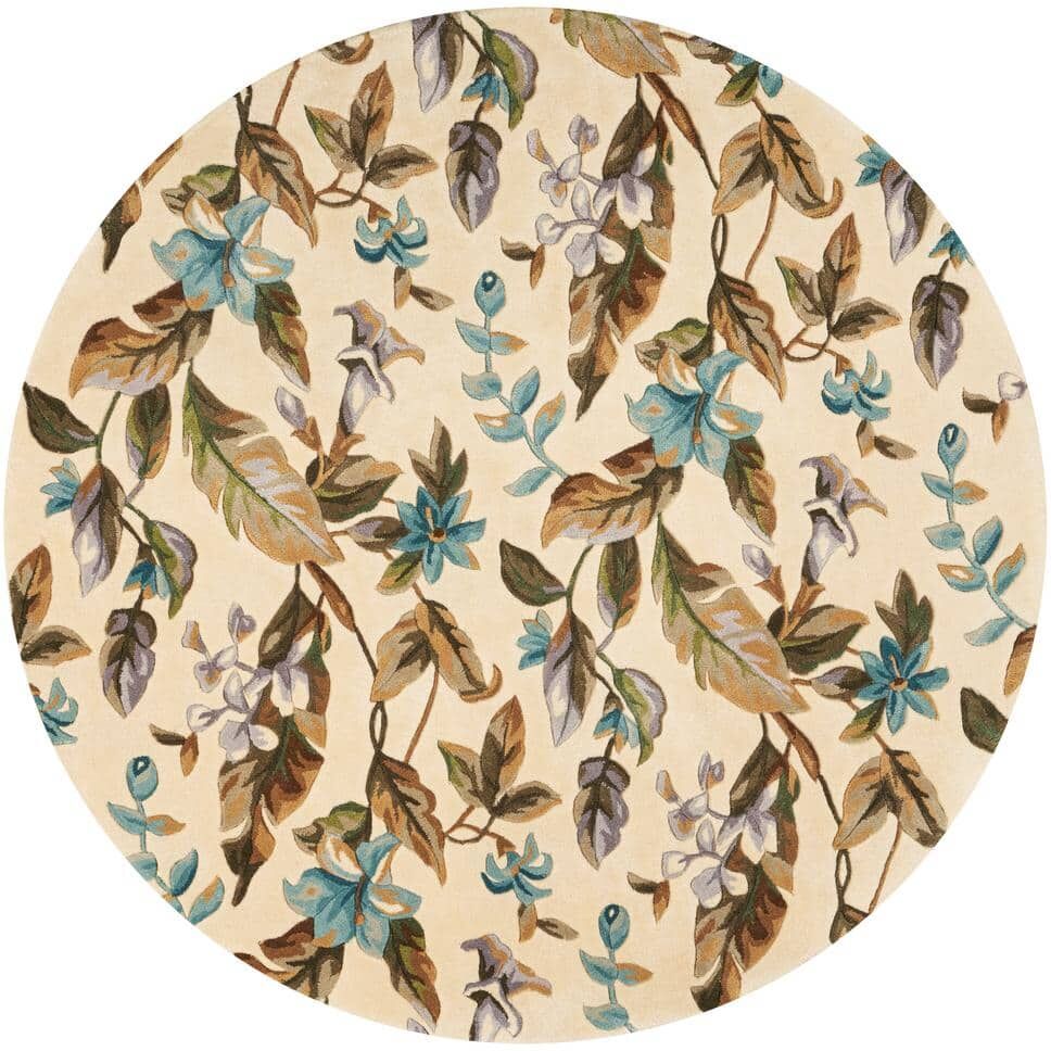 MILLERTON HOME Celza Ivory/Teal 6 ft. Round Area Rug